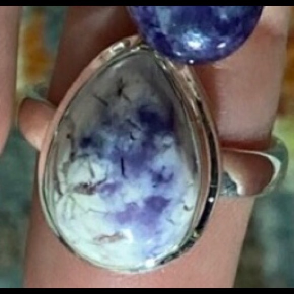 New Sterling Silver Purple Teardrop Morado Violet Flame Opal Ring Sz 7 Crystal - Picture 2 of 16